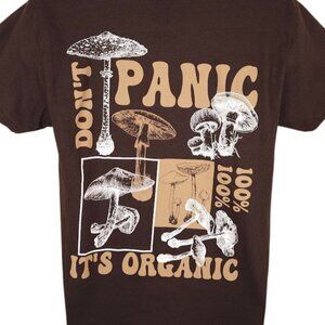 Mushrooms T Shirt Mens Size Medium Brown Psychedelic Dont Panic Its Organic